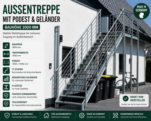 Stahltreppe außentreppe m - stahltreppe, 3,0